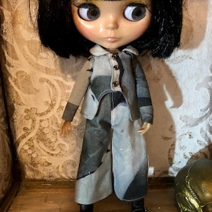 Trouser outfit, overalls and jacket, dungarees for Blythe, gothic outfit, Blythe outfit, Halloween Blythe