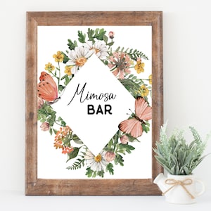 Wildflower butterfly &quot;Mimosa Bar&quot; Printable Sign 8x10    flowers boho pretty colorful digital download bridal shower baby shower momosa
