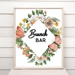 Wildflower butterfly themed party &quot;Brunch Bar&quot; Printable 8 X 10 sign flower boho