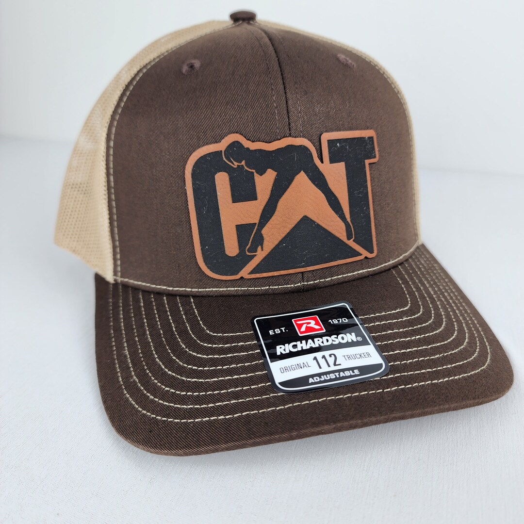 Cat Caterpillar Hat Leather Patch Cat Stripper Richardson 112 Snapback