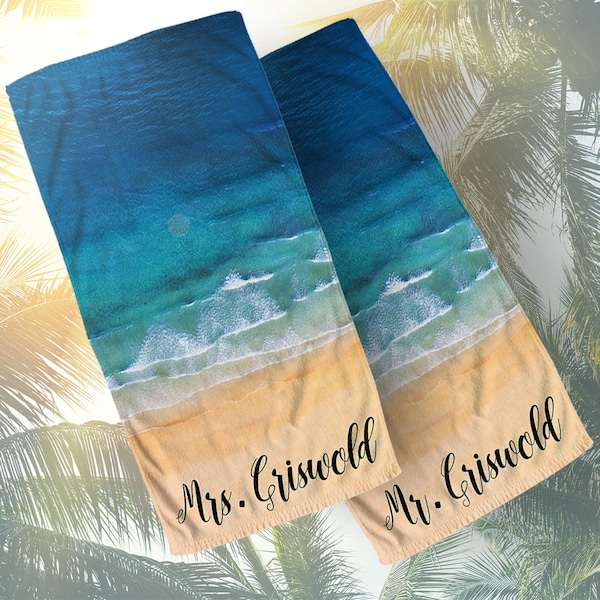 Personalized Gift Personalized Beach Towel - Custom Towel - Honeymoon gift engagement newlyweds Couples, Wedding, married, anniversary 2xpcs