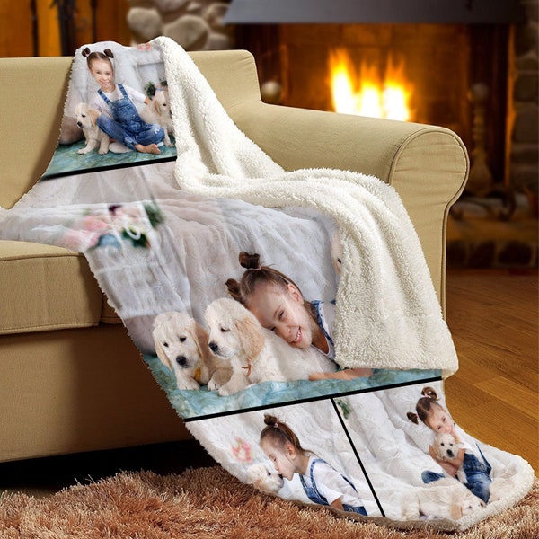 Personalized Blanket with Pictures Collage – Custom Photo Comfortable Blanket Gift for Mom Dad Grandma Grandpa – Personal Christmas Gift