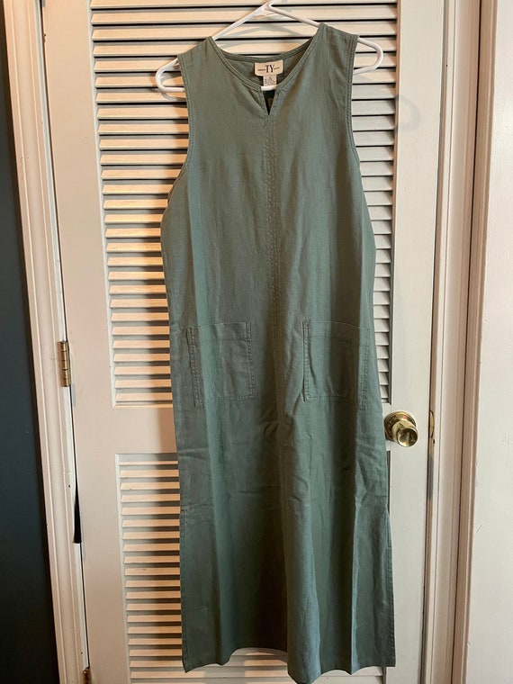 Dusty Green Linen Dress - image 3