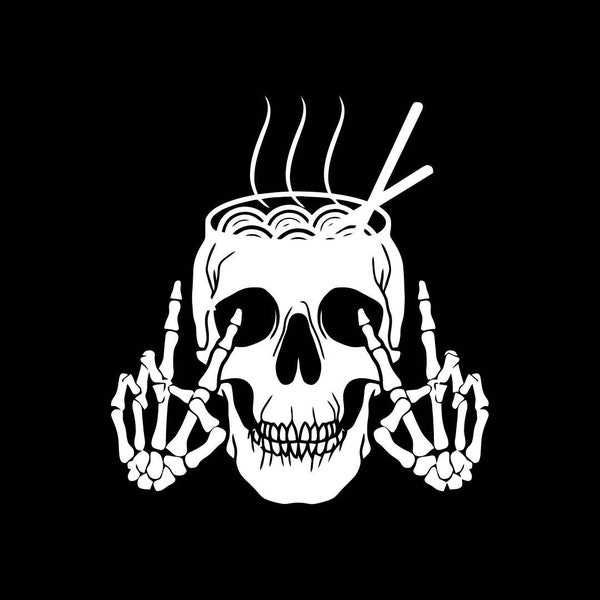 Peace Sign Ramen Noodle Skull Skeleton Japanese Foodie Design (SVG, DFX, Tiff, PDF, Jpg, Png Cut Files for Cricut and Silhouette)