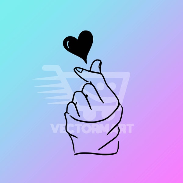 Korean Love Hand Heart Fingers (SVG, DFX, Tiff, PDF, Jpg, Png Cut Files for Cricut and Silhouette)