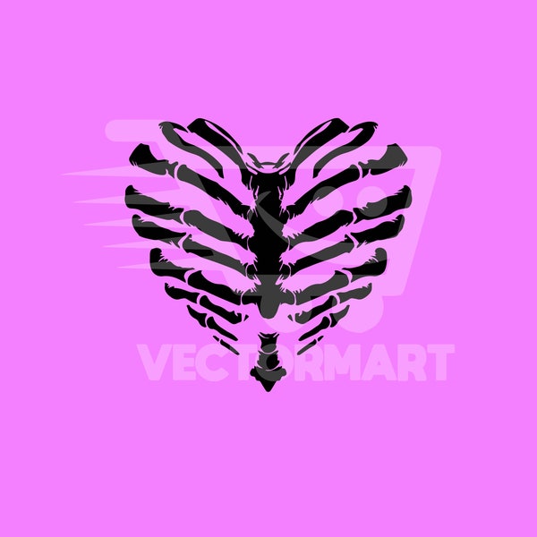 Skeleton Rib Cage Heart Vector Art (SVG, DFX, Tiff, PDF, Jpg, Png Cut Files for Cricut and Silhouette)