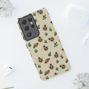 Bee Pattern Tough Phone Case, Cute Honeybee Design, Durable Protective iPhone and Samsung Cover