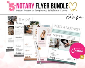 Editable Notary Marketing Flyers: Set of 5 Canva Templates