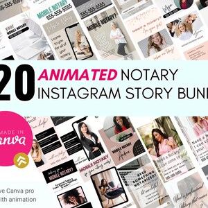 Animated Notary Instagram Story Templates | Editable Canva Pro Designs | Social Media Marketing Bundle (PDF Access)
