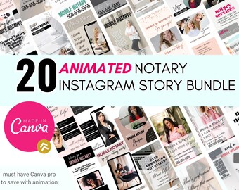 Animated Notary Instagram Story Templates | Editable Canva Pro Designs | Social Media Marketing Bundle (PDF Access)