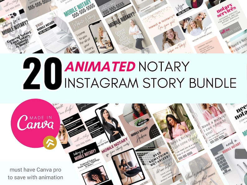 Animated Notary Instagram Story Templates | Editable Canva Pro Designs | Social Media Marketing Bundle (PDF Access)