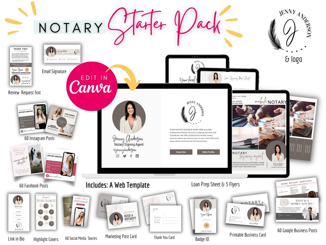 Notary Marketing Starter Pack Editable Notary Templates  Template
