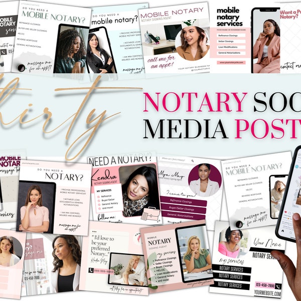 30 Social Media Posts for Notary Signing Agents | Instagram and Facebook Posts | Notary | Notary Marketing