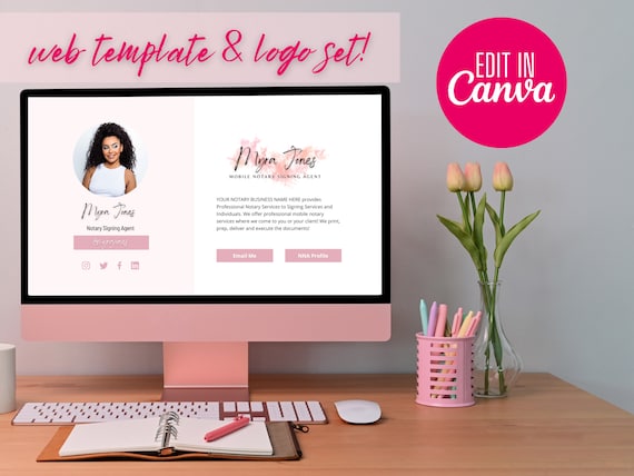 Notary Web Template: Editable Canva Website & Logo
