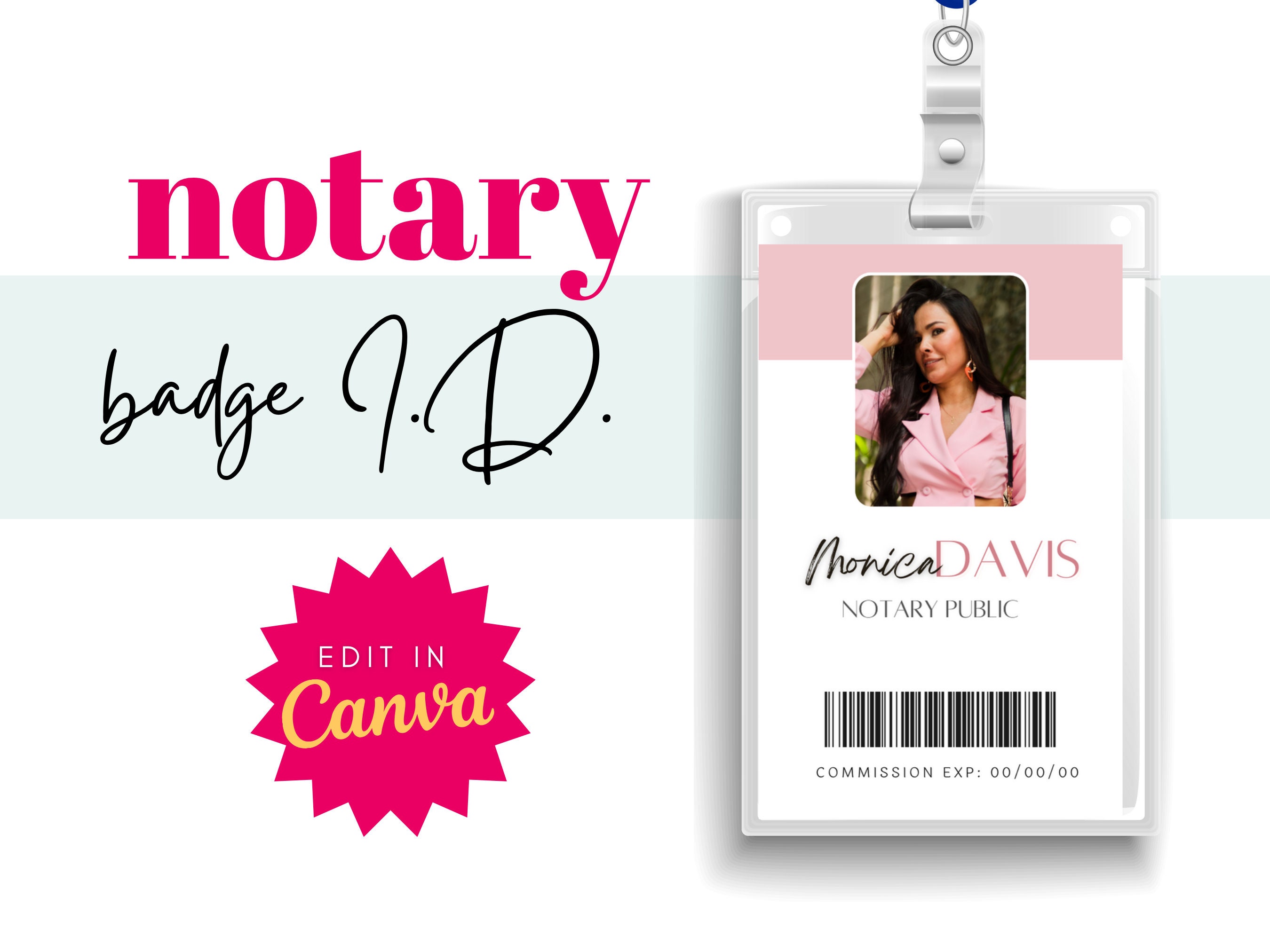 Notary ID Badge Template Notary Notary Public Notary Signing Agent RON ...