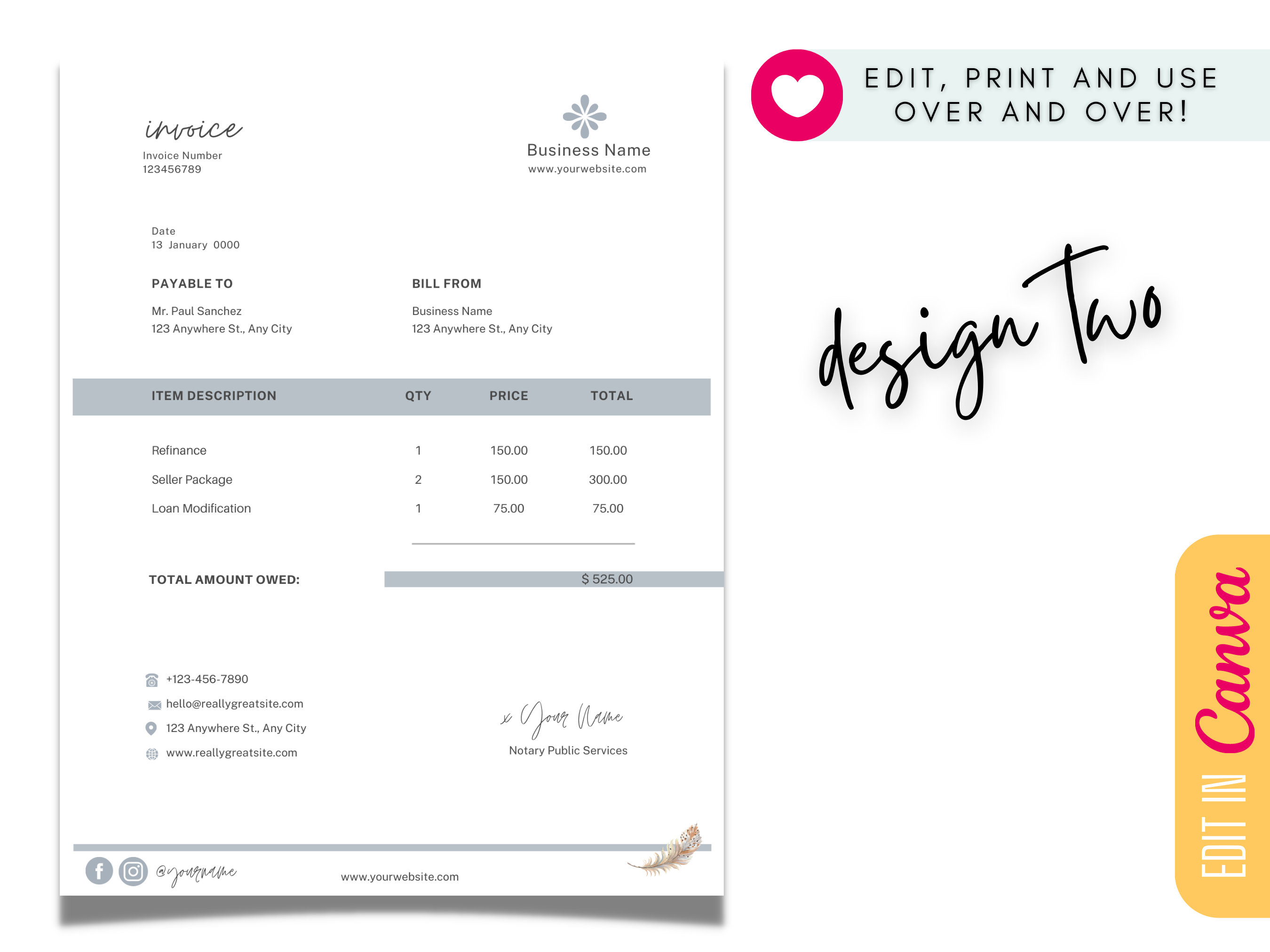 Customizable Notary Invoice Form