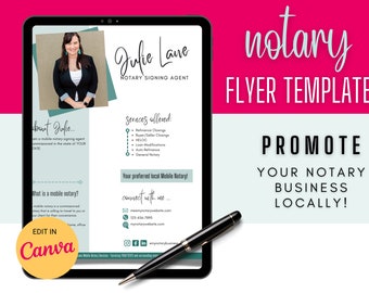 Notary Flyer | Editable Notary Flyer | Notary Marketing Flyer | Notary Flyer | Notary Public | Notary Signing Agent | Canva Flyer Template