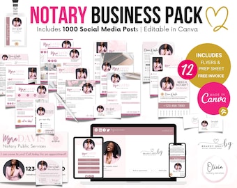 Pink Notary Business Branding Bundle: 1000+ Social Media Posts (Canva Templates)