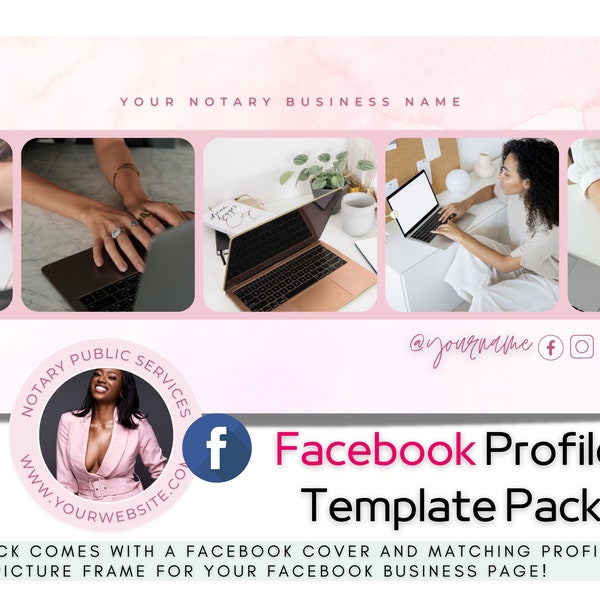 Editable Notary Facebook Business Page Cover and Matching Profile Picture Frame  | Market your Notary Business