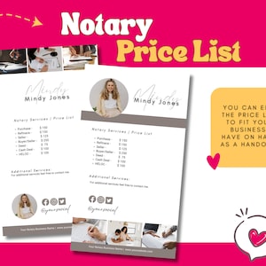 Notary Price List Template | Customizable Price List for Notary Public | Canva Price List Template