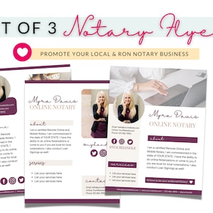 Set of 3 Notary Flyers | Notary Flyer | Editable Notary Flyer | Notary Marketing Flyer | Notary Flyer | Canva Flyer Template