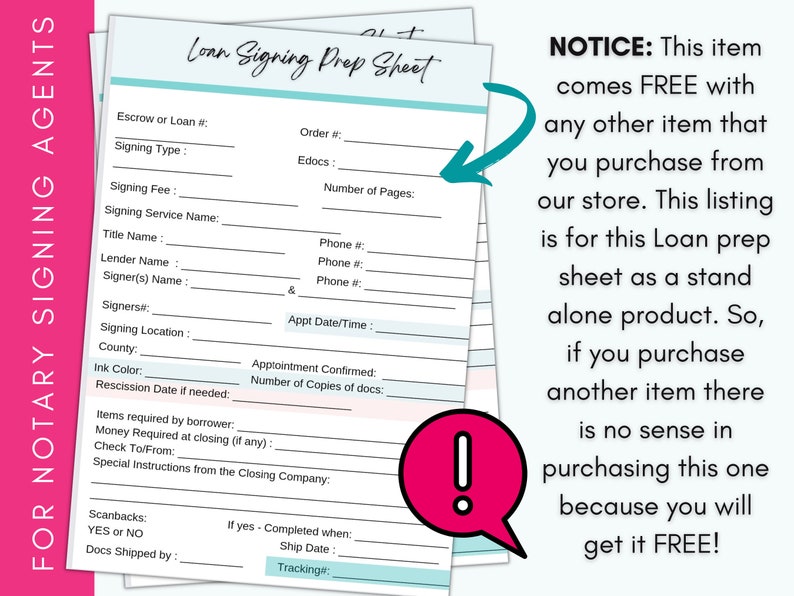 Loan Signing Prep Sheet Notary Printable Notary Tools Etsy Finland