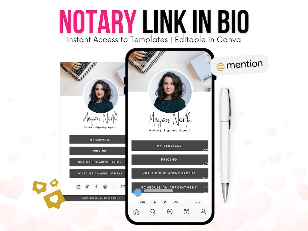 Notary Link in Bio Template: Canva Editable Landing Page (PDF Access ...