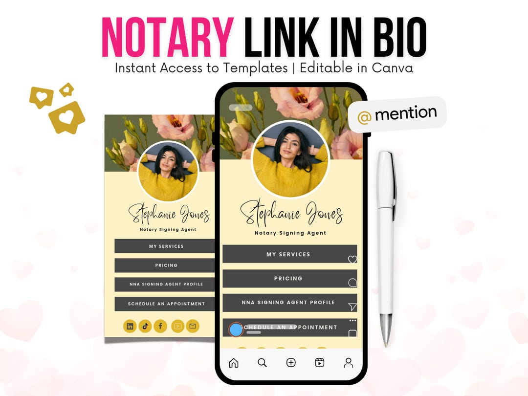 Notary Link in Bio Template: Canva Editable Landing Page (PDF Access ...
