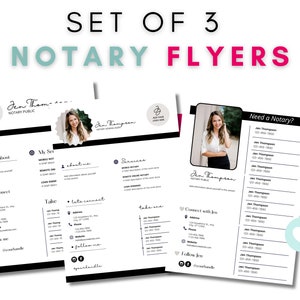 Set of 3 Notary Flyers | Notary Flyer | Editable Notary Flyer | Notary Marketing Flyer | Notary Flyer | Canva Flyer Template