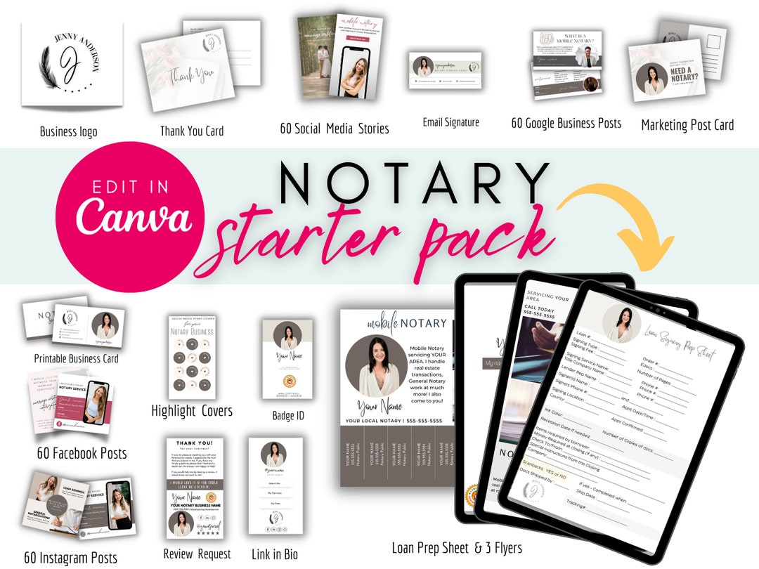 Notary Marketing Starter Pack Editable Notary Templates Notary Bundle