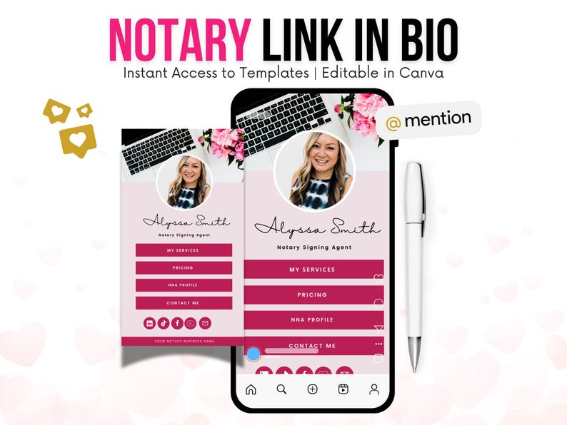 Notary Instagram Bio Template: Canva Editable Link Page (PDF) - Etsy