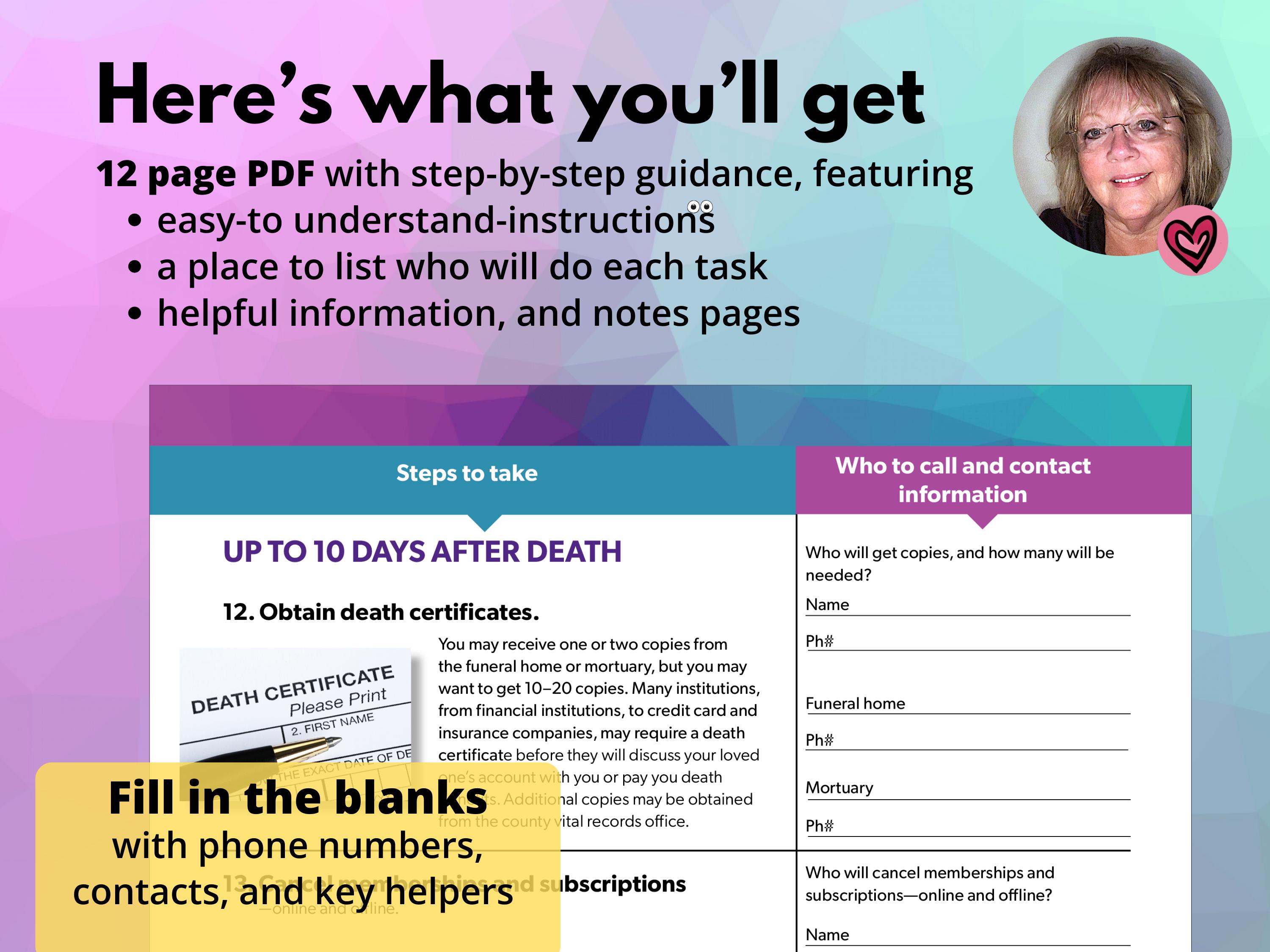 Steps to Take When Someone Close to You Dies, Printable Checklist PDF