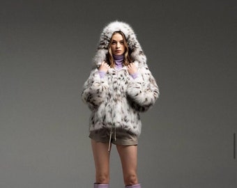 White Lynx Fur Hoodie Coat Luxury