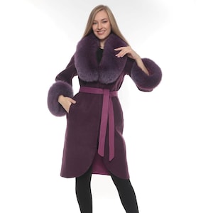 Purple Plum Alpaca Coat – Purple Fox Collar and Cuffs