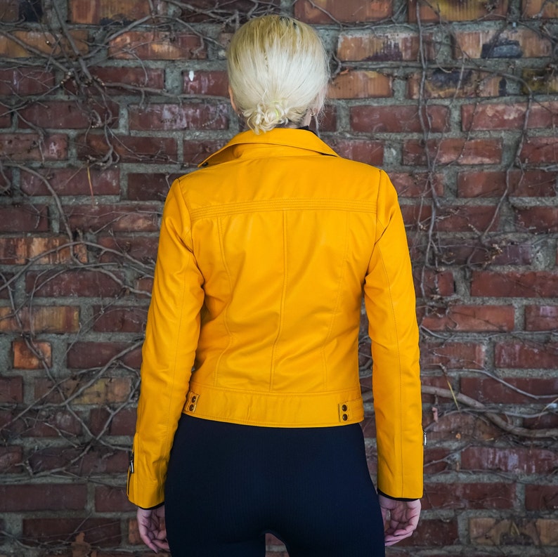 Handmade Mustard Yellow Leather Jacket Customized Women Etsy