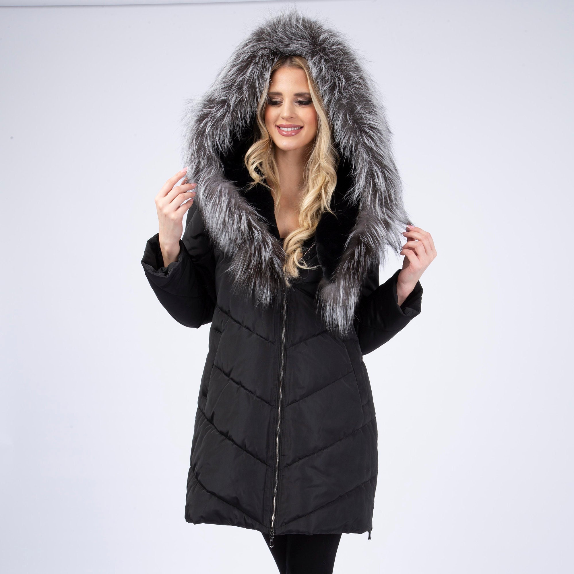 Black Womens Coats With Big Fur Hoods atelieryuwa.ciao.jp