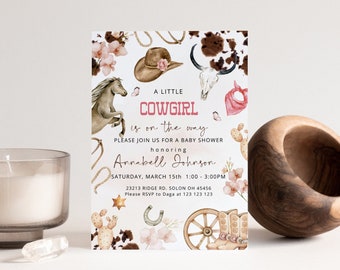 Editable Baby Shower Invitation Template Set, Printable Wild West Baby Shower Invite Bundle, Cowgirl Invitation, Country Western Sprinkle