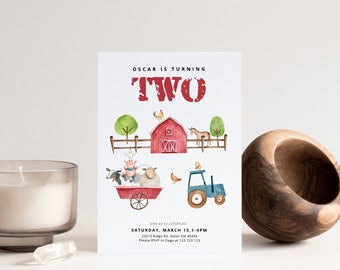 Farm Birthday Invitation, Farm theme birthday invitation, Tractor Invitation, Farm Party, Barn Animals, Boy Farm Invitation, Editable.