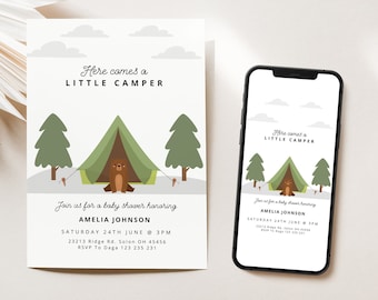 CAMPING Baby Shower Bundle, Woodland Baby Shower Editable Invitation, Oh Baby Adventure Awaits Woodland Creatures Baby Shower