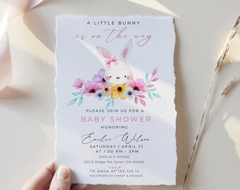 Spring bunny baby shower Invitation , Little Bunny Baby Shower, Rabbit Baby Shower, Some Bunny is on the Way Baby Shower evite template