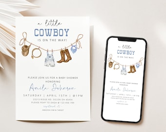 LITTLE COWBOY Editable Baby Shower Invitation ,Wild West Baby Shower Invite , Country Western Sprinkle, Wild West Western, Phone Invite