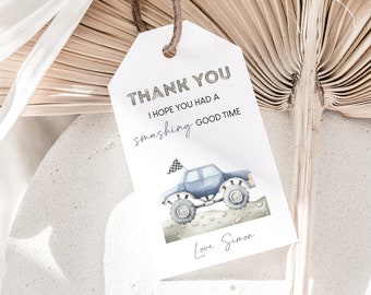 Monster Trucks Favor Tags, Monster Jam Thank you tags, Blue Monster Truck Gift Birthday tags, INSTANT DOWNLOAD