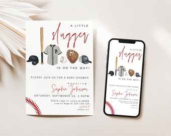 Baseball Baby Shower Bundle, Baseball Baby Shower Invitation, A Little Slugger is on the way, Baseball Invites, Baseball Mobile Invitation