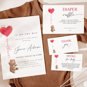 Valentine Baby Shower Einladung Vorlagen Set, druckbare Schatz Baby Shower einladen Bundle, Teddy Bär Baby Shower einladen, printable