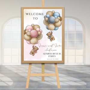 Teddy Bear Gender Reveal Welcome Sign, Gender Reveal Welcome Sign, Gender Reveal Ideas, Hot Air Balloon Gender Reveal Party Decor, He Or She