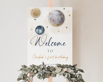 Outer Space Birthday Welcome Sign 1st Birthday Boy Galaxy Planets Trip Around the Sun Stars Template