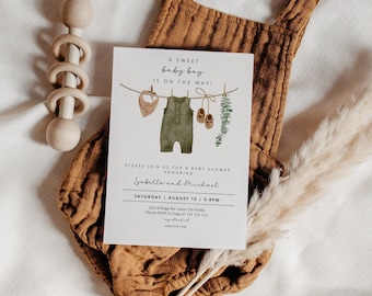 Boy Baby Shower Invitation, Boy Baby Clothes Shower Invite, Boho Baby Shower Invitation, Baby Clothes Shower