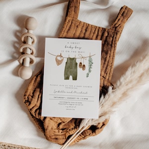 Boy Baby Shower Invitation, Boy Baby Clothes Shower Invite, Boho Baby Shower Invitation, Baby Clothes Shower