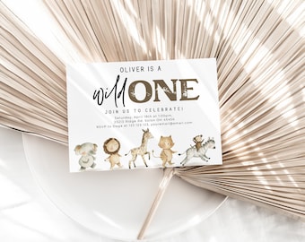 Wild One Birthday Boy Invitation, Wild One Invitation Printable, Safari Wild One Party Invite, Boy Safari Animals Invitation, Jungle Animal