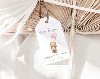 Teddy Bear Birthday Favor Tags: Editable Template (Instant Download)